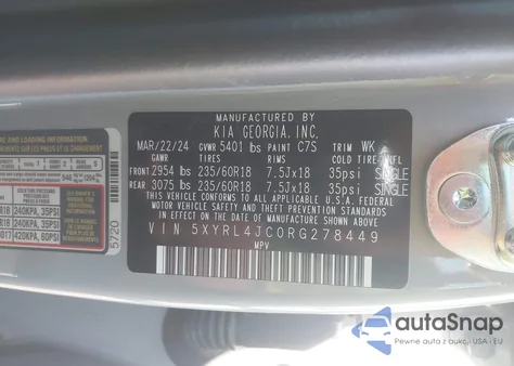 2024 Kia Sorento S из США, поврежденный, VIN 5XYRL4JC0RG278449